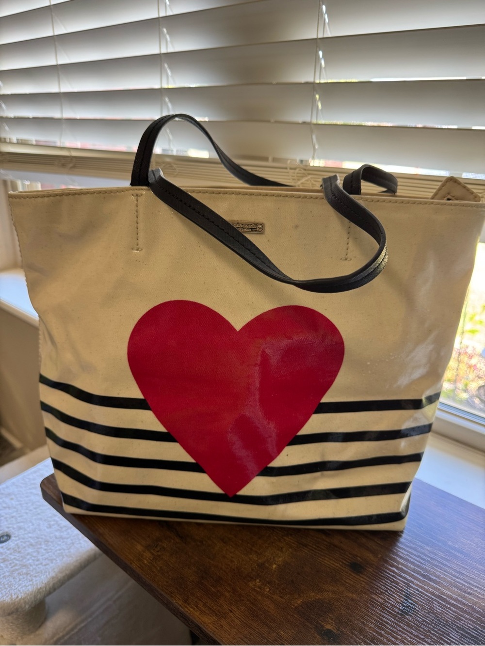 Kate Spade New York Coated Canvas Heart Stripe Tote Bag
